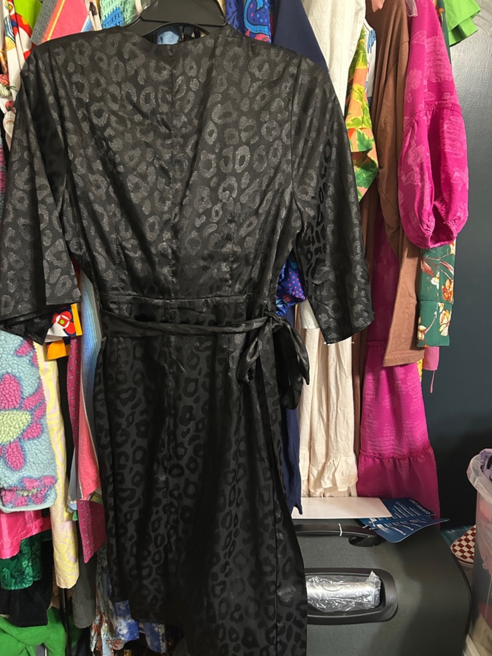 NWOT Savanna Jane black medium cheetah wrap dress little black dress - Picture 6 of 7